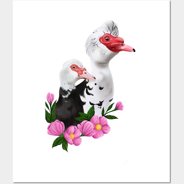 Muscovy duck couple Wall Art by Jurassic Ink